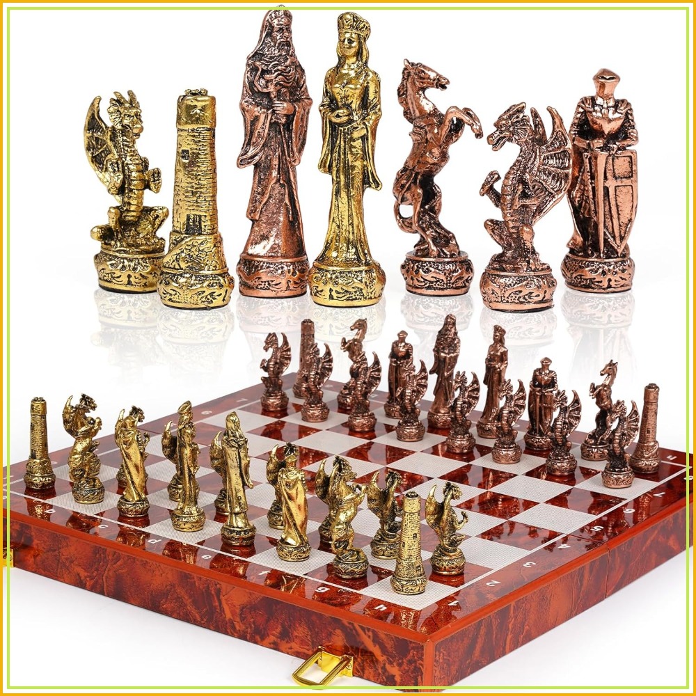 Vintage Metal Chess Set - 15'' - Vintage Collectible Board Games 评论和价格