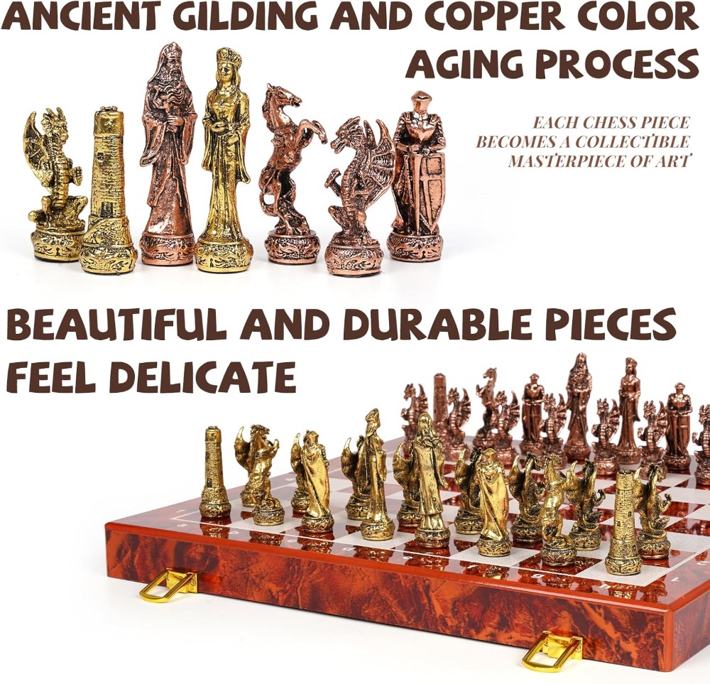 Vintage Metal Chess Set - 15'' - Vintage Collectible Board Games 评论和价格